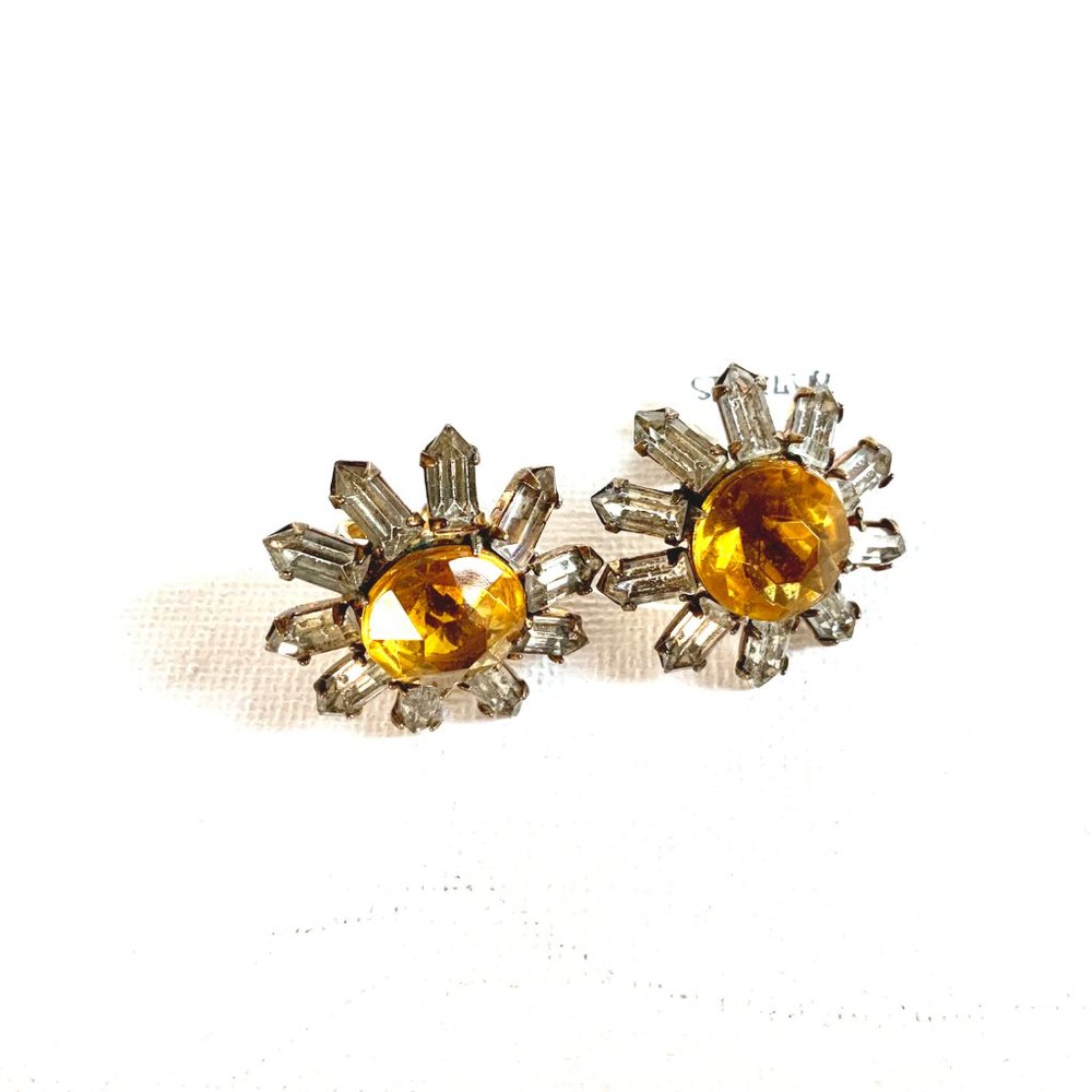 Vintage Sterling Silver Crystal Rhinestones Daisy Earrings Screw Back - Picture 15 of 16